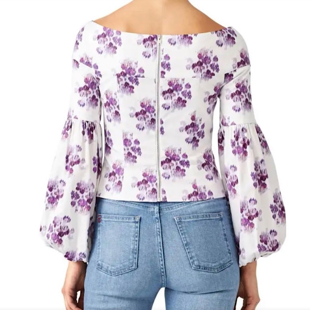 AMUR Shanae White Purple Watercolor Off The Shoulder Top Sz Small - Picture 3 of 15